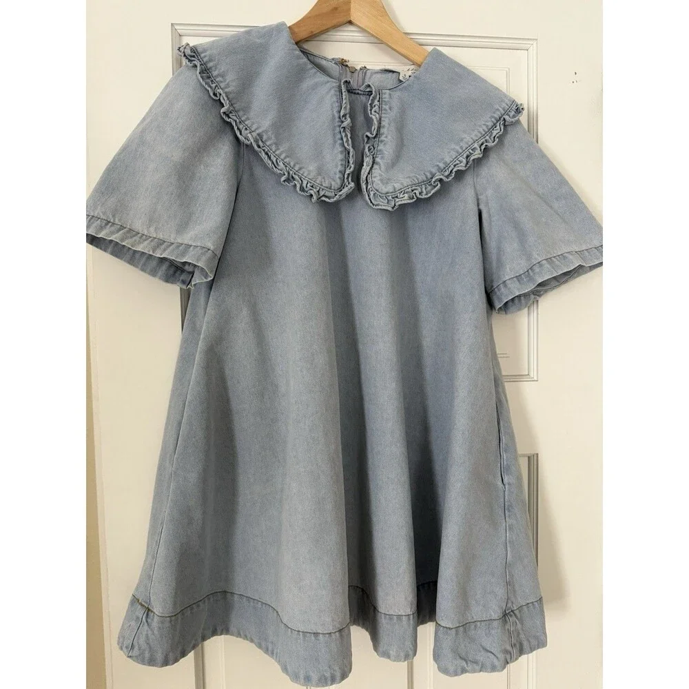 Amable By Mable Anthropology Collared Denim Babydoll Dress Size Small - Picture 1 of 5